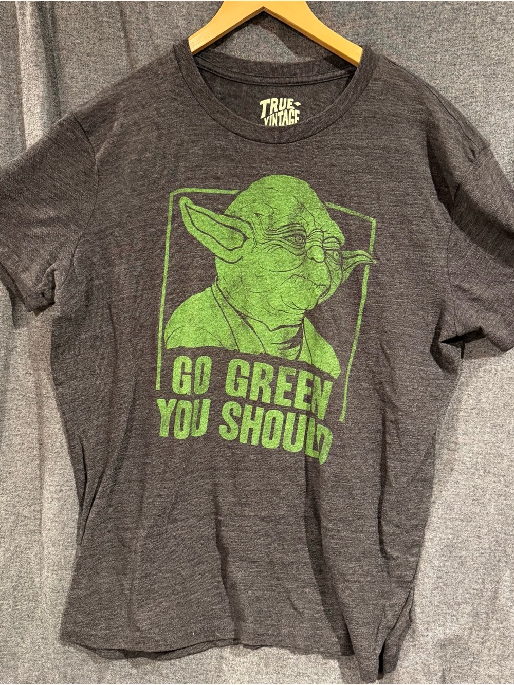 True Vintage 'Go Green You Should' Yoda Graphic Tee - Charcoal & Neon Green XL
